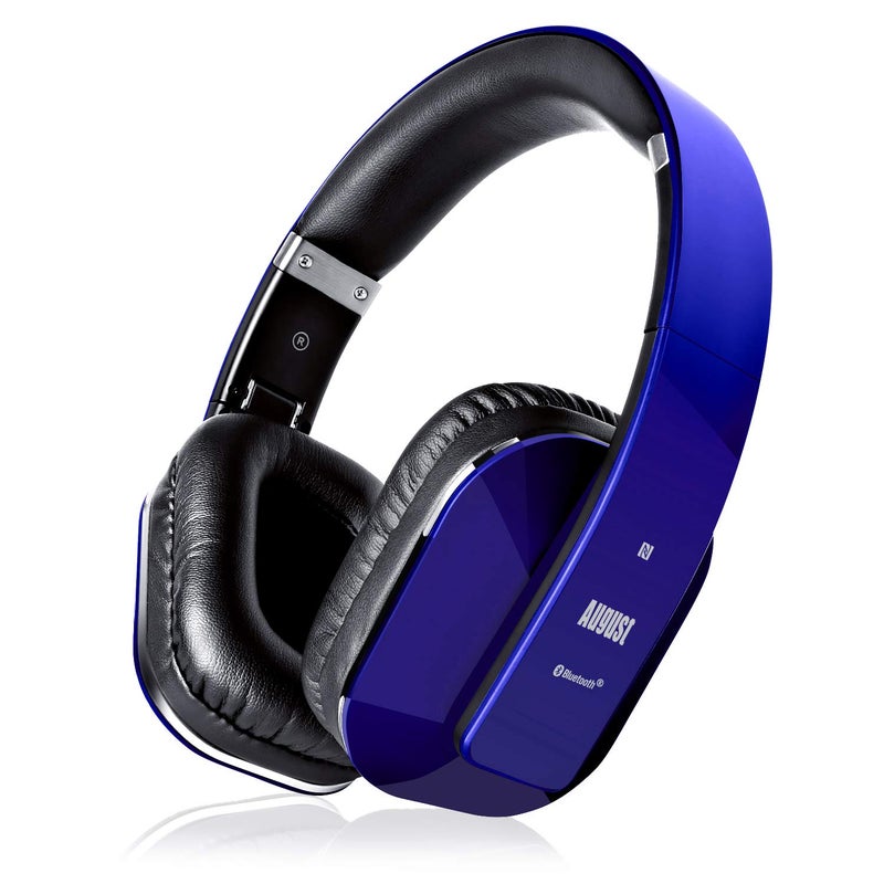 August EP650 Bluetooth Wireless Over-Ear Headphones with aptX Low Latency, NFC, Multipoint Pairing, Wired Option, Built-in Microphone - Blue - Image 1